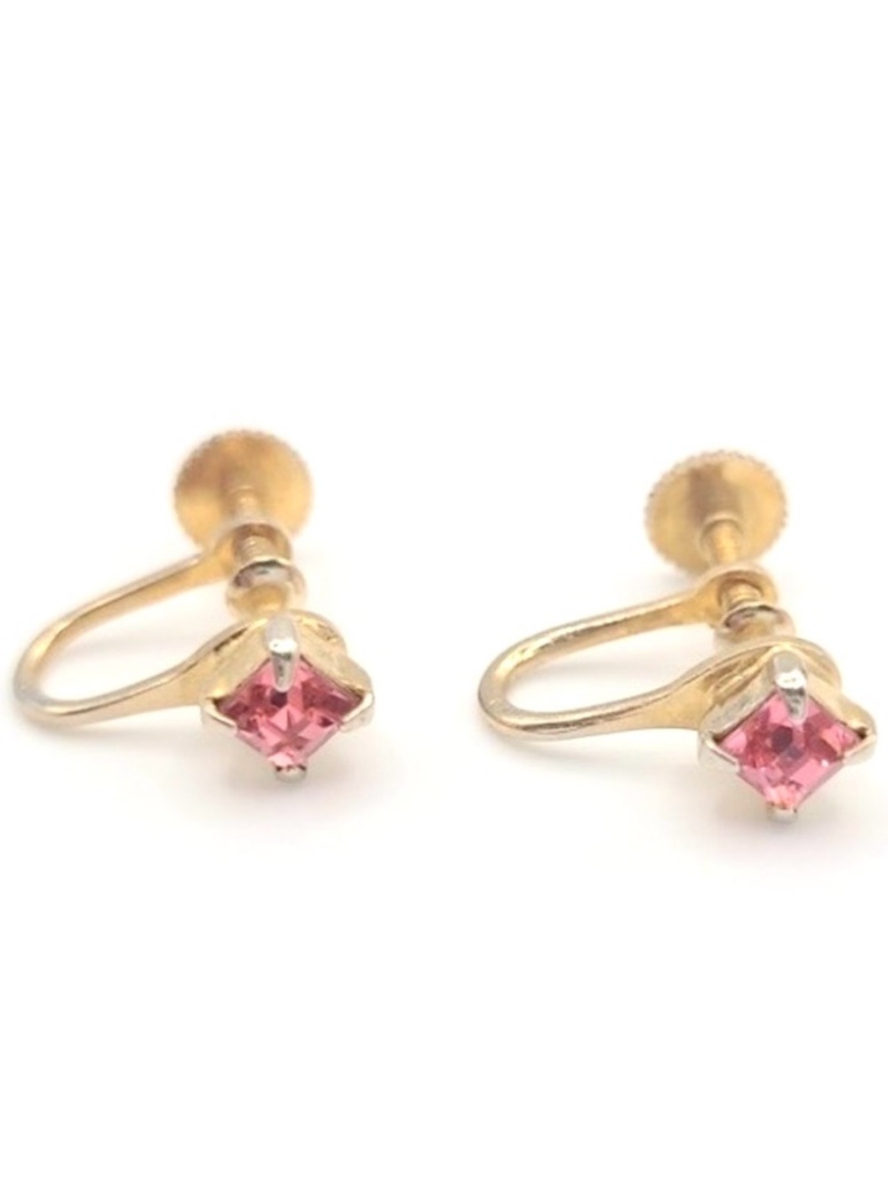Vintage Gold Tone Pink Rhinestone Screw Back Earrings